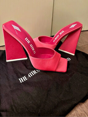 The Attico Devon Pink Satin Mule Heels Size 39 NWOT